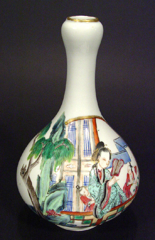 Appraisal: Chinese porcelain bottle vase enamelled with a panel of geisha