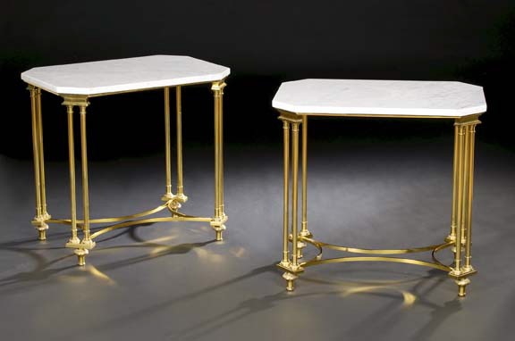 Appraisal: Pair of Directoire-Style Gilt-Brass and Marble-Top Occasional Tables each with