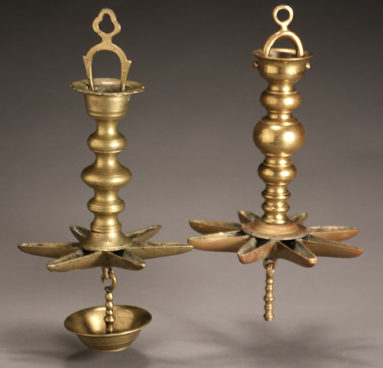 Appraisal: Two German Rococo Brass Hanging Sabbath Lamps th Century One