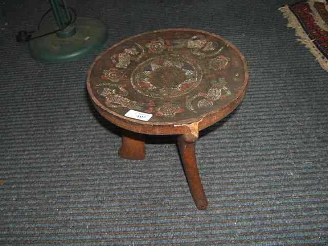 Appraisal: AN EAST AFRICAN BEADWORK AND WIRE INLAID CIRCULAR STOOL with