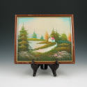 Appraisal: Oil on board scenic cottage painting Framed size is wide