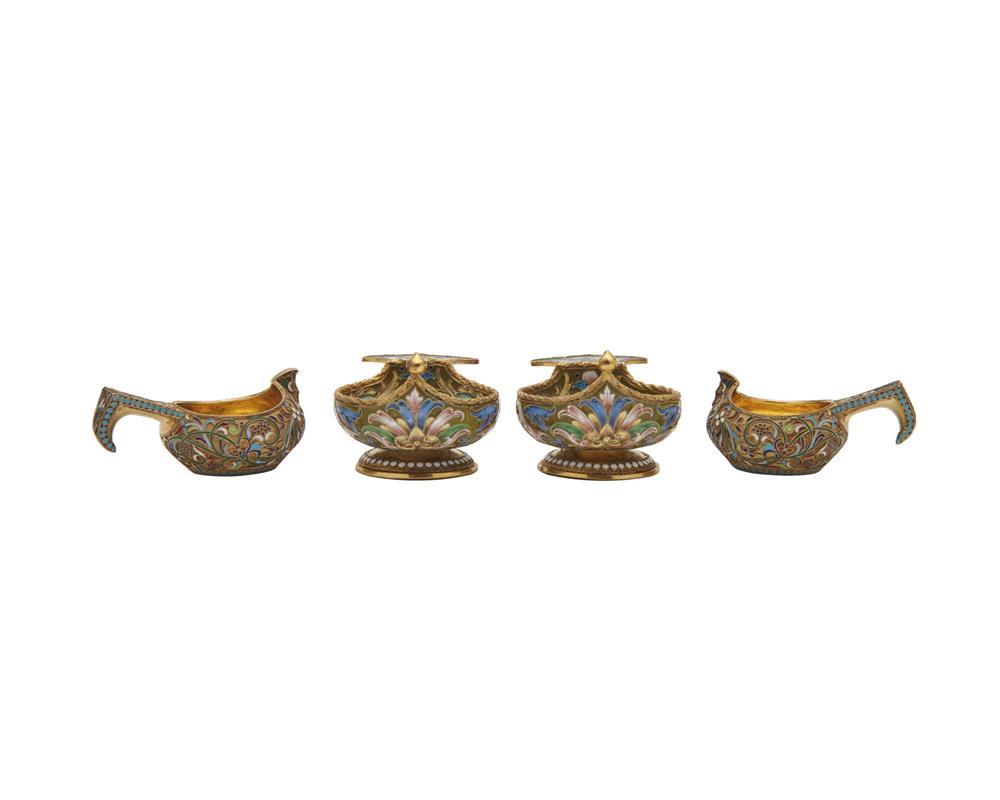 Appraisal: Two Pair of Russian Gilt Silver and Enamel Kovsh both