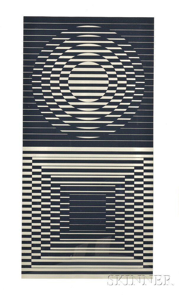 Appraisal: Victor Vasarely Hungarian French - Gold and Black Mirror Image