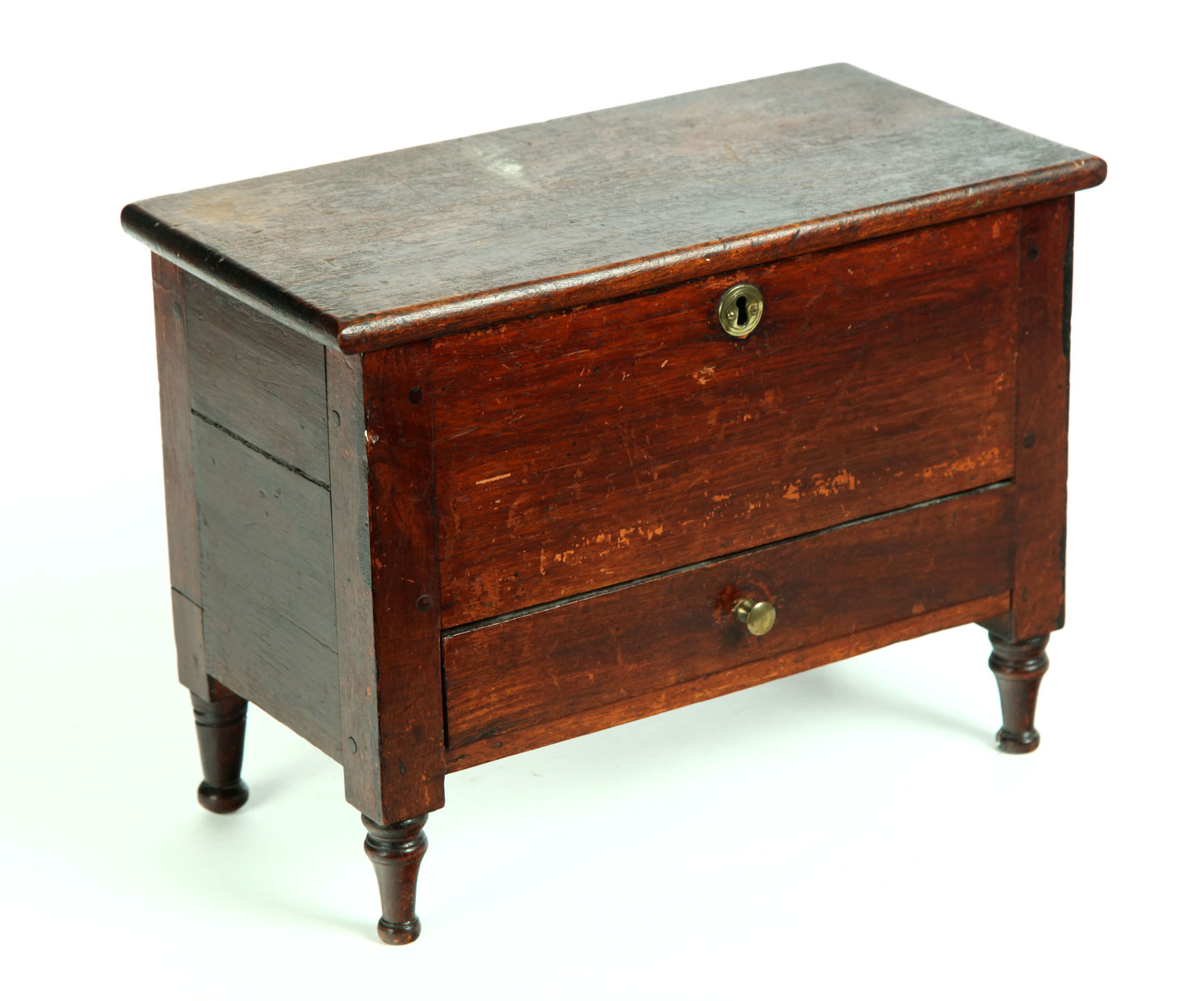 Appraisal: MINIATURE BLANKET CHEST American rd quarter- th century walnut and