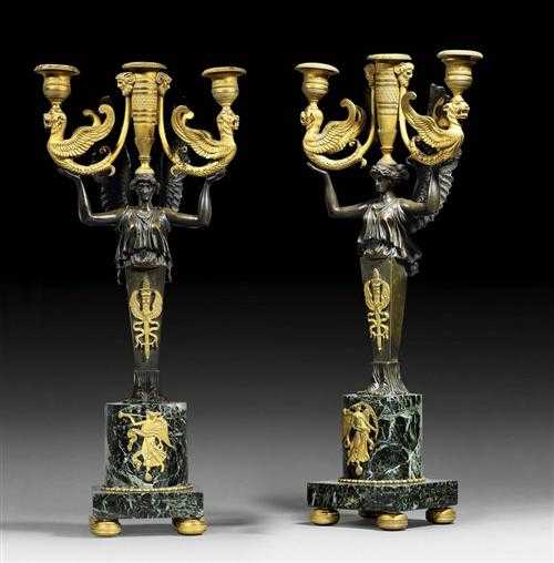 Appraisal: PAIR OF CANDELABRAS A LA VICTOIRE Empire probably by C