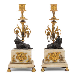 Appraisal: A Pair of Louis Philippe Gilt Bronze and Marble Candlesticks