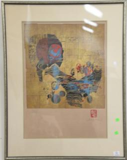 Appraisal: Lebadang colored lithograph Oriental abstraction La Montagne Fleurie signed and