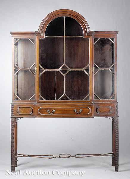 Appraisal: An Edwardian Mahogany China Cabinet c with arch crest glazed