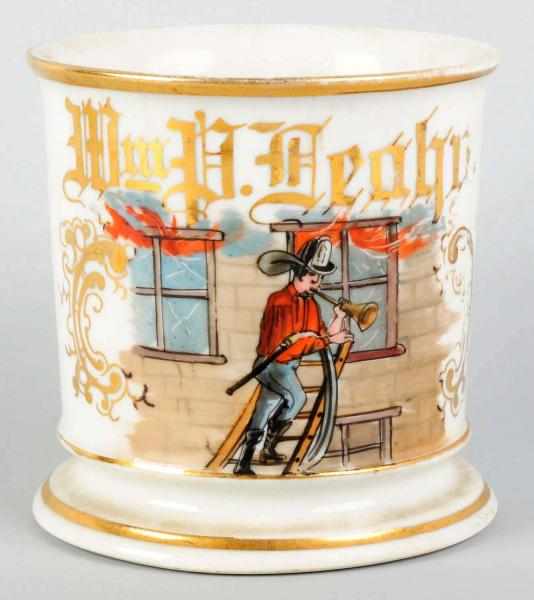 Appraisal: Fireman's Shaving Mug Gilt name Wm P Leaby Unique image