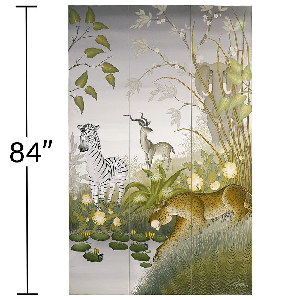 Appraisal: Gustavo Novoa Jungle Scene Panel Wood Screen Gustavo Novoa Chile