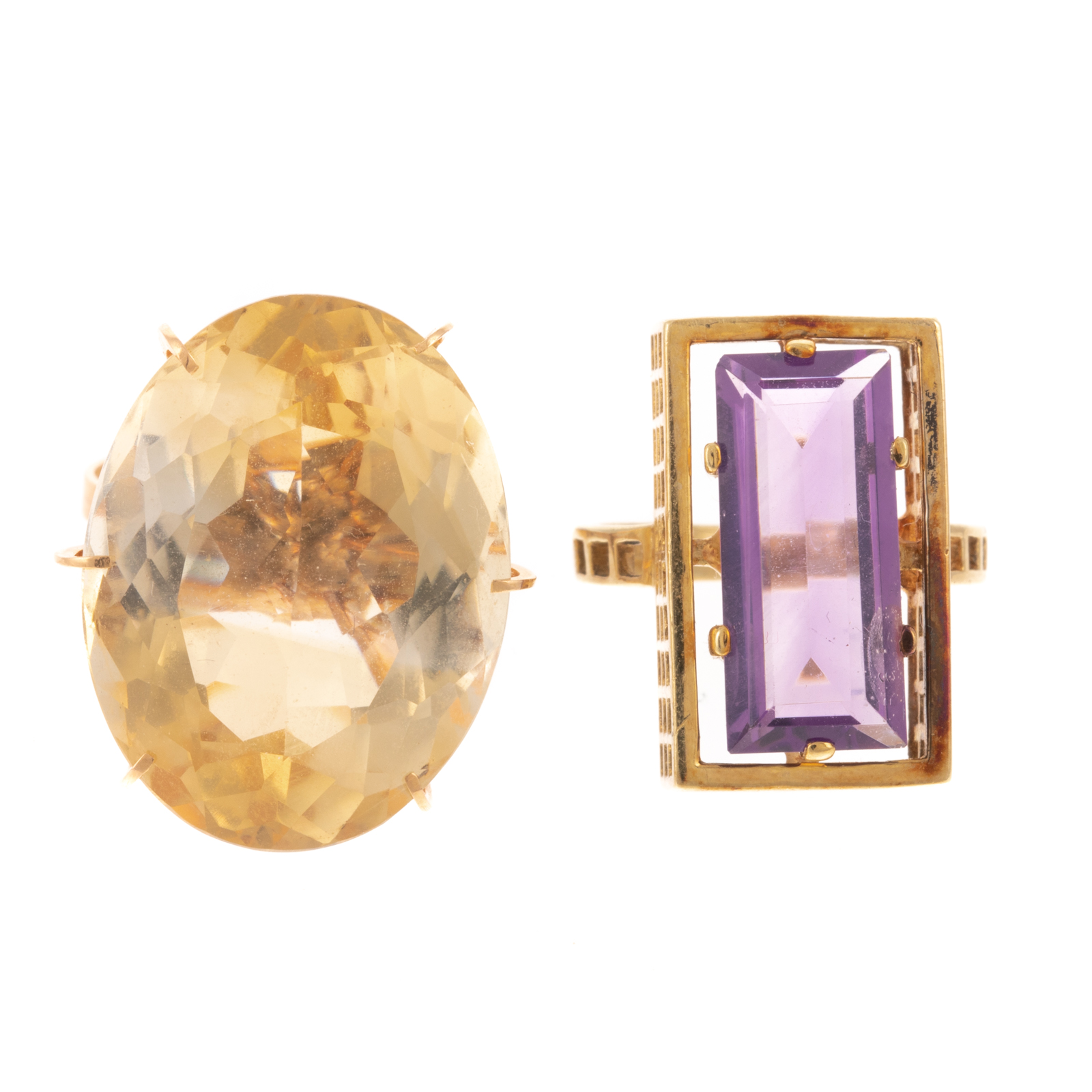 Appraisal: TWO LARGE GEMSTONE RINGS IN K K yellow gold ring