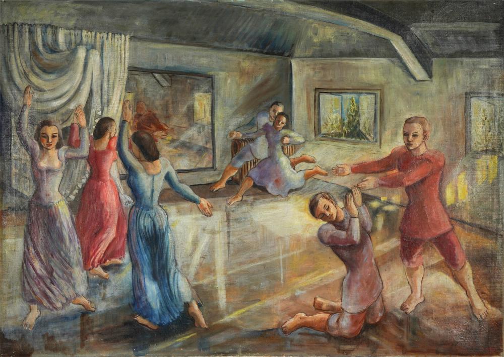 Appraisal: OLIVE NUHFER B DANCERS oil on canvas signed and dated