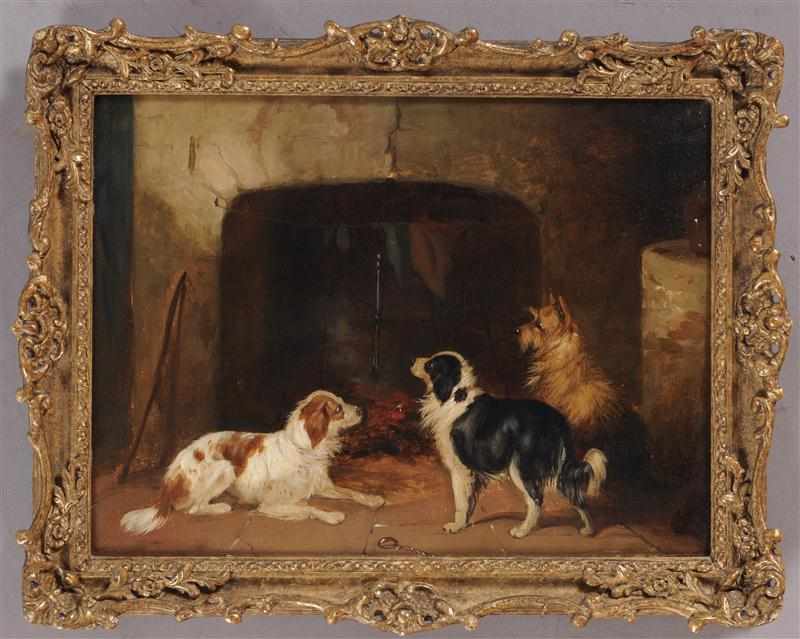 Appraisal: EDWARD ARMFIELD - TWO SETTERS AND A TERRIER Oil on