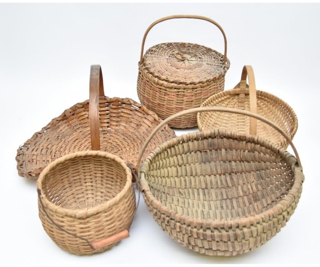 Appraisal: Five woven baskets largest h x d