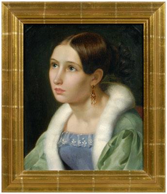 Appraisal: th century portrait young girl in blue dress and fur