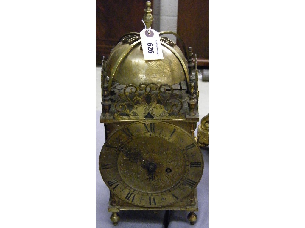 Appraisal: Brass single fusee lantern clock the dial with floral engraved