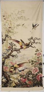 Appraisal: Block Printed Fabric Panel scene depicting birds in a wooded