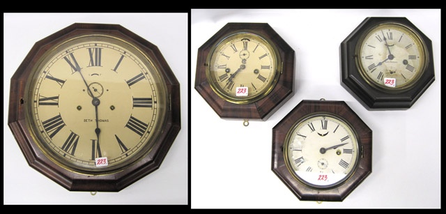 Appraisal: FOUR AMERICAN OCTAGONAL WALL CLOCKS D Seth Thomas no D