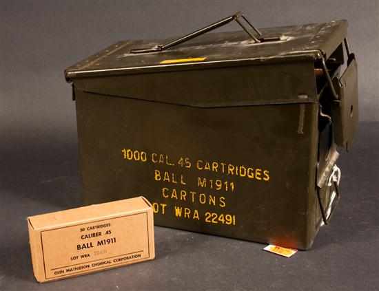 Appraisal: Group of ammunition including military clamshell metal ammo case containing