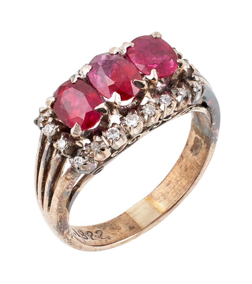 Appraisal: KT WHITE GOLD RUBY AND DIAMOND RING APPROX TOTAL DWT