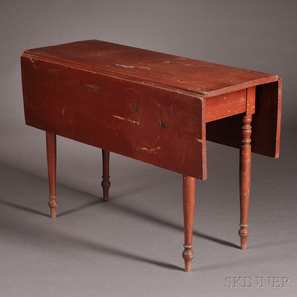 Appraisal: Red-painted Pine and Maple Drop-leaf Table New England c on