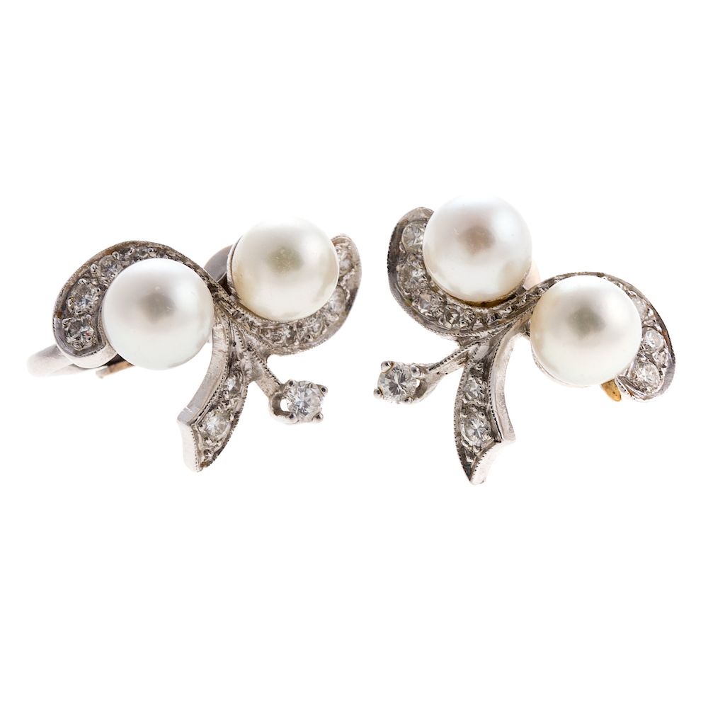 Appraisal: A Pair of Ladies Cultured Pearl Diamond Earrings K white