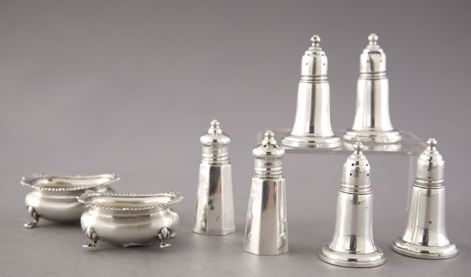 Appraisal: Eight Sterling Silver Salt and Pepper Shakers Cellars consisting of