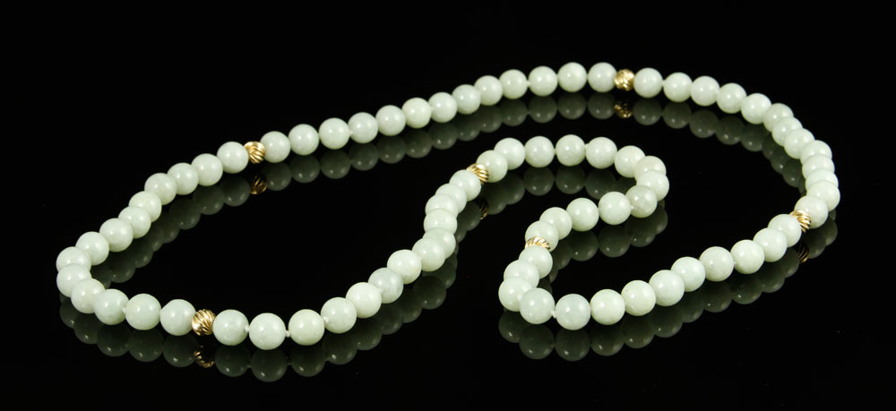 Appraisal: - Jadeite and Gold Bead Necklace Jadeite and gold bead