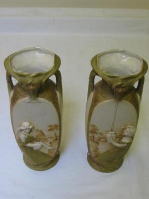 Appraisal: A PAIR OF ROYAL DUX PORCELAIN VASES of squared ovoid