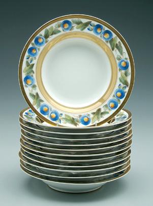 Appraisal: Set twelve Sevres soup plates hand painted and transfer printed