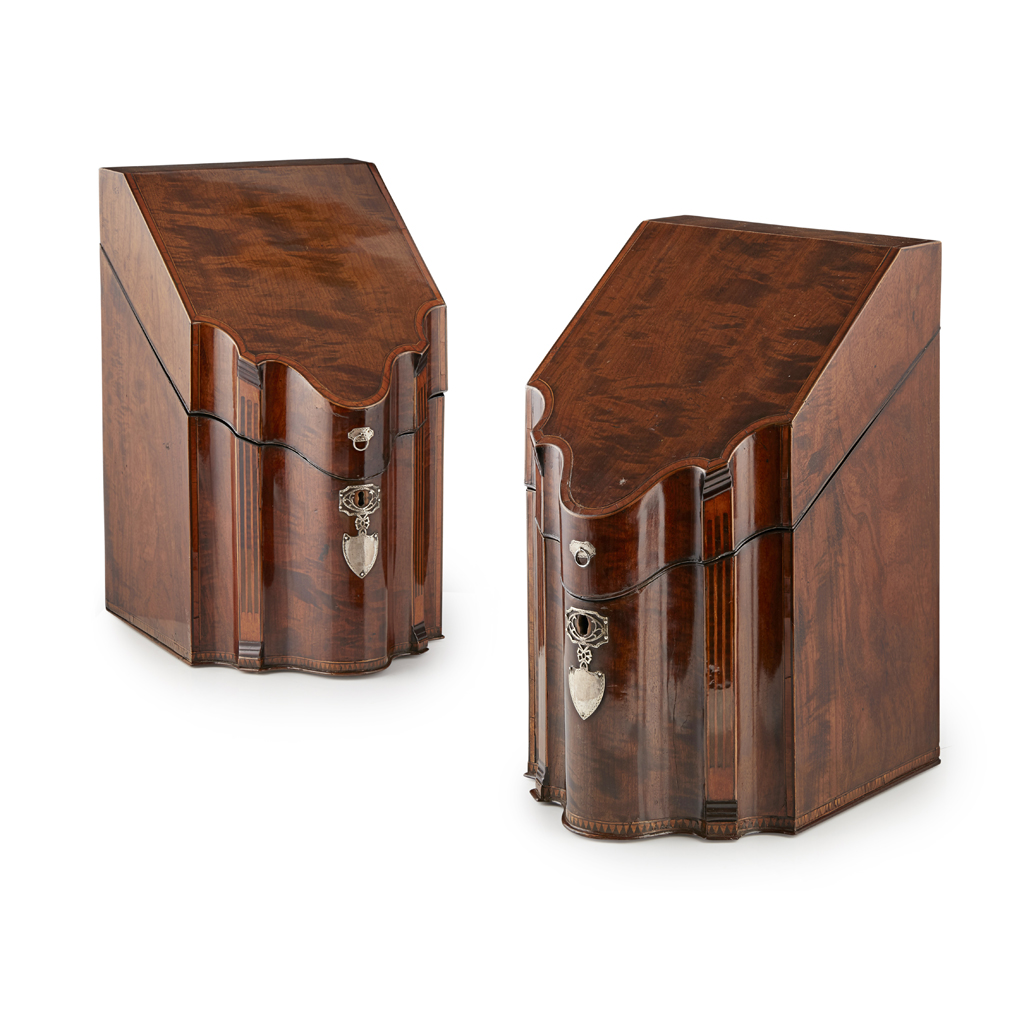 Appraisal: PAIR OF GEORGE III MAHOGANY KNIFE BOXES LATE TH EARLY