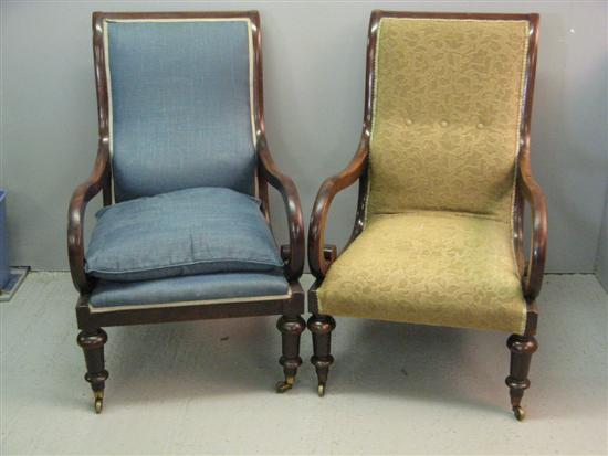 Appraisal: Pair of Victorian mahogany armchairs with scroll arms on turned