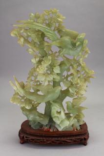 Appraisal: Chinese Apple Jade Carved Phoenix in Prunus Tree on stand