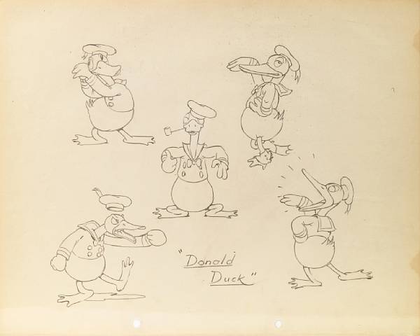 Appraisal: A Walt Disney model sheet drawing of an early Donald