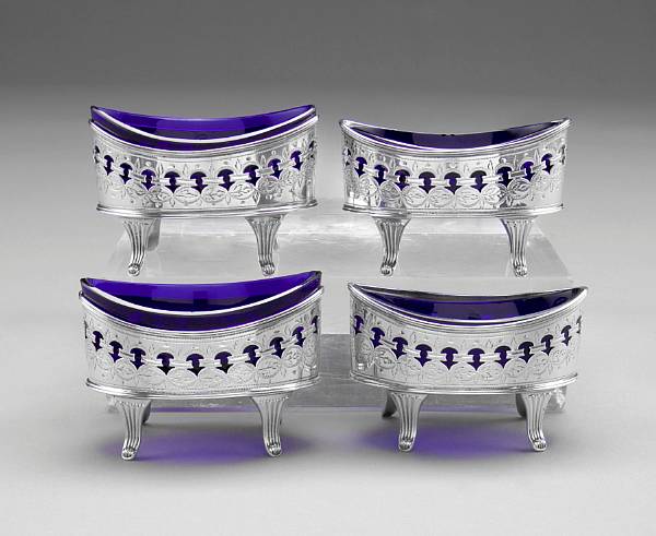 Appraisal: A set of four George III silver salts with cobalt