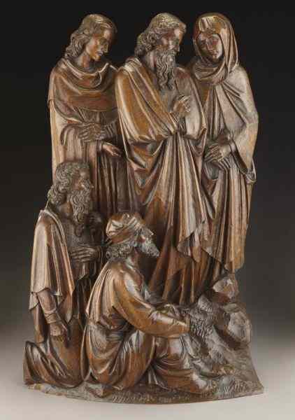 Appraisal: Continental carved wood religious sculptureof a figural group modeled as