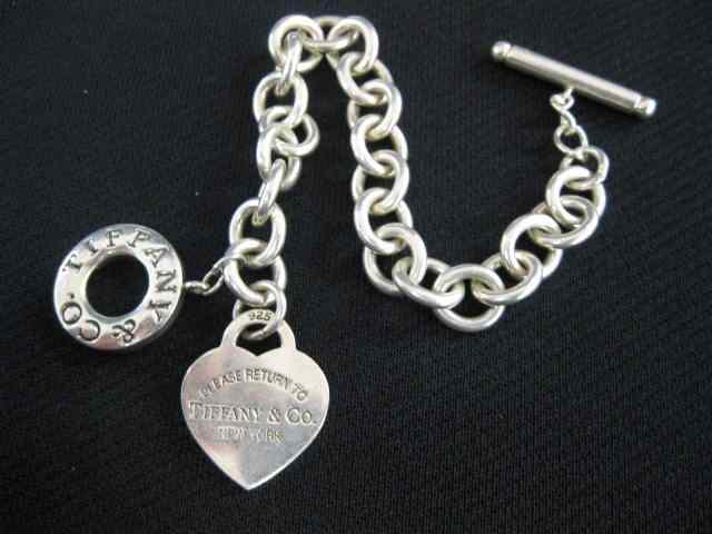 Appraisal: Tiffany Sterling Silver Bracelet heart charm '' long signed