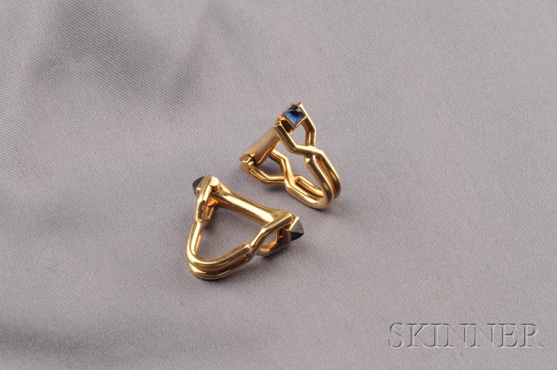 Appraisal: kt Gold and Sapphire Cuff Links Cartier each triangular hinged