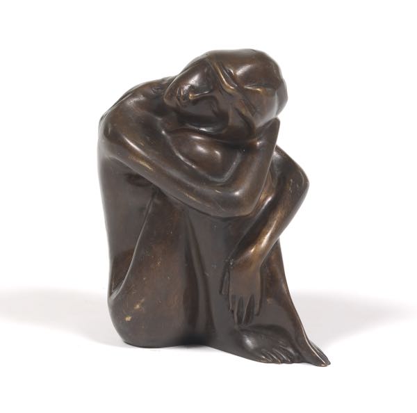 Appraisal: BRONZE FIGURINE OF A SEATED NUDE WOMAN x x Bronze