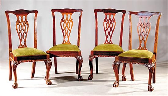 Appraisal: Four George III style carved mahogany side chairs early th