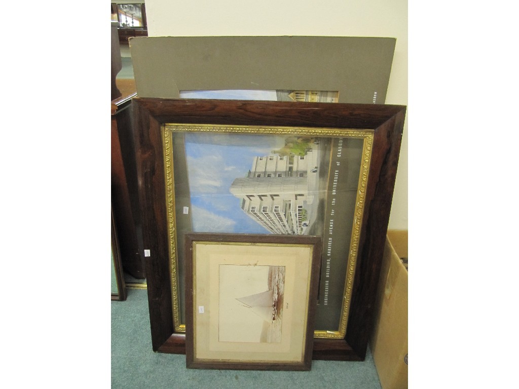 Appraisal: Rosewood picture frame sailing print watercolour of Glasgow