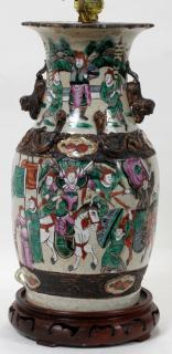 Appraisal: CHINESE PORCELAIN VASE NOW TABLE LAMP H OVERALL Beige crackle