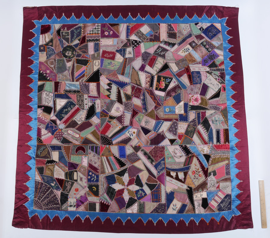 Appraisal: DATED CRAZY QUILT Hand sewn in a variety of embroidery