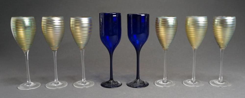 Appraisal: Set of Six Steven Maslach Gold Iridescent Glass Stem Wines