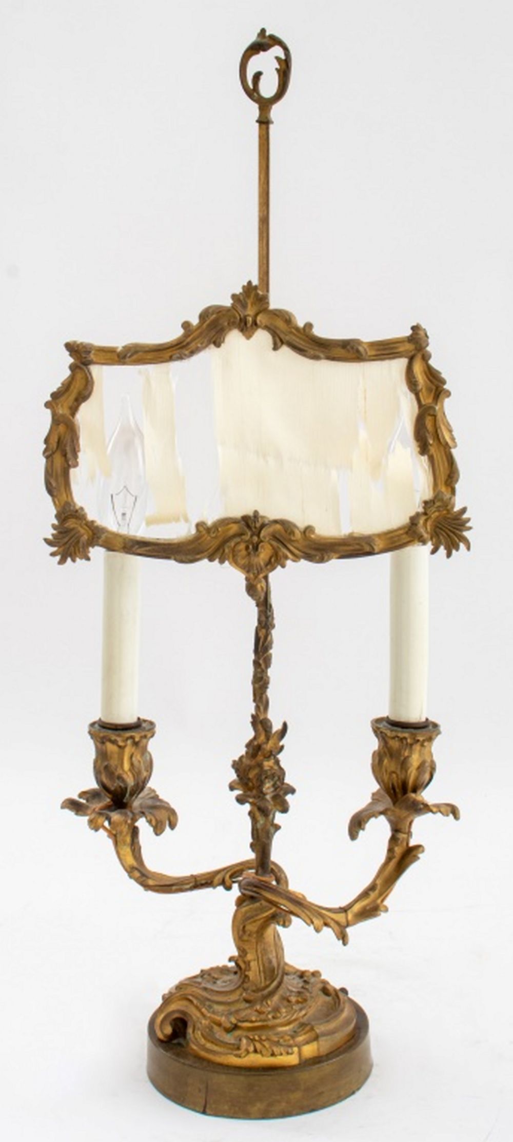 Appraisal: LOUIS XV CAFFIERI STYLE GILT BRONZE SHADED LAMP Louis XV