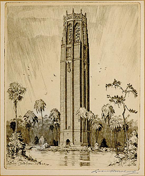 Appraisal: Leon Rene Pescheret Wisconsin - BOK SINGING TOWER NEAR LAKE