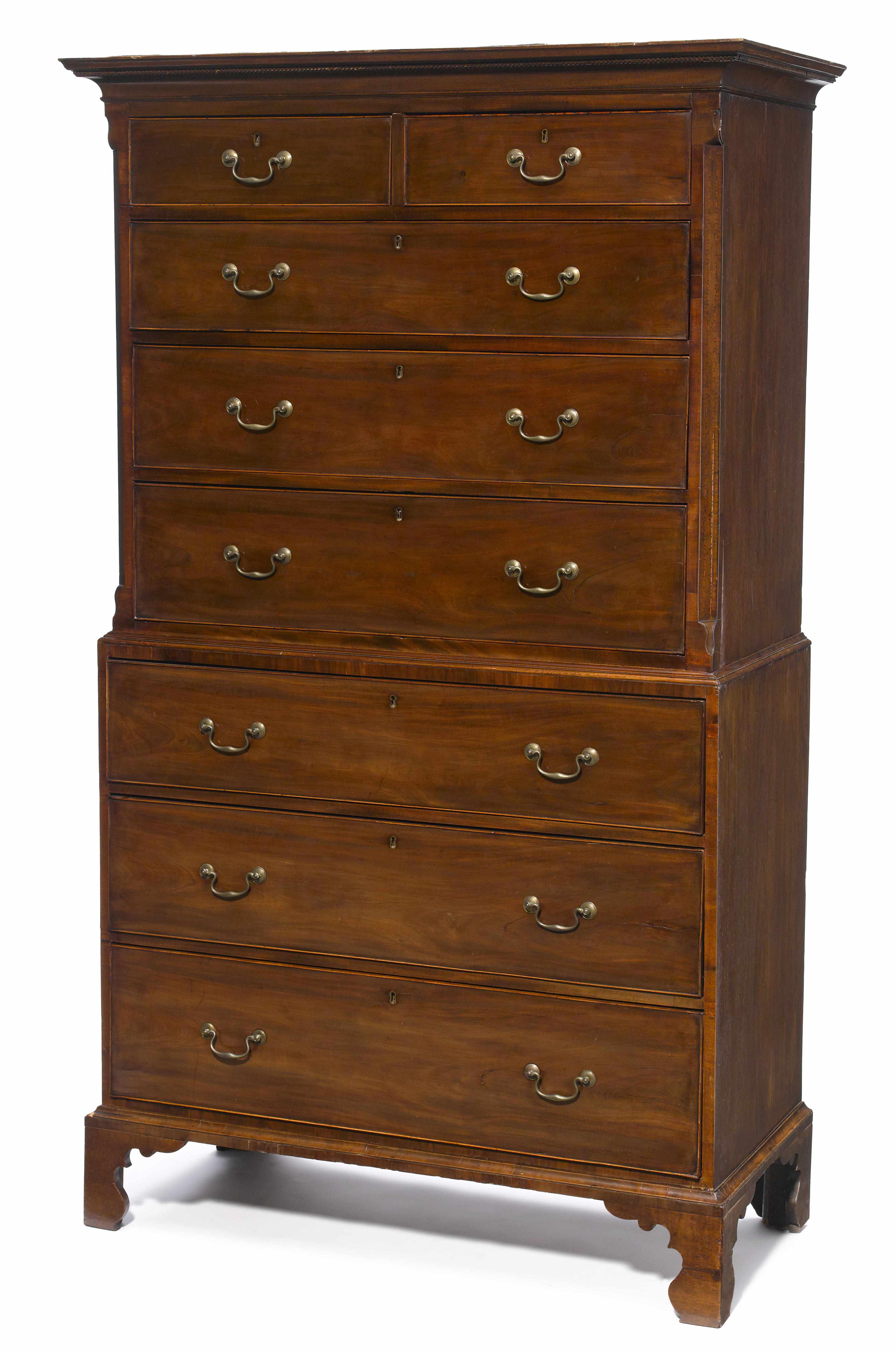 Appraisal: A George III inlaid mahogany chest on chest fourth quarter