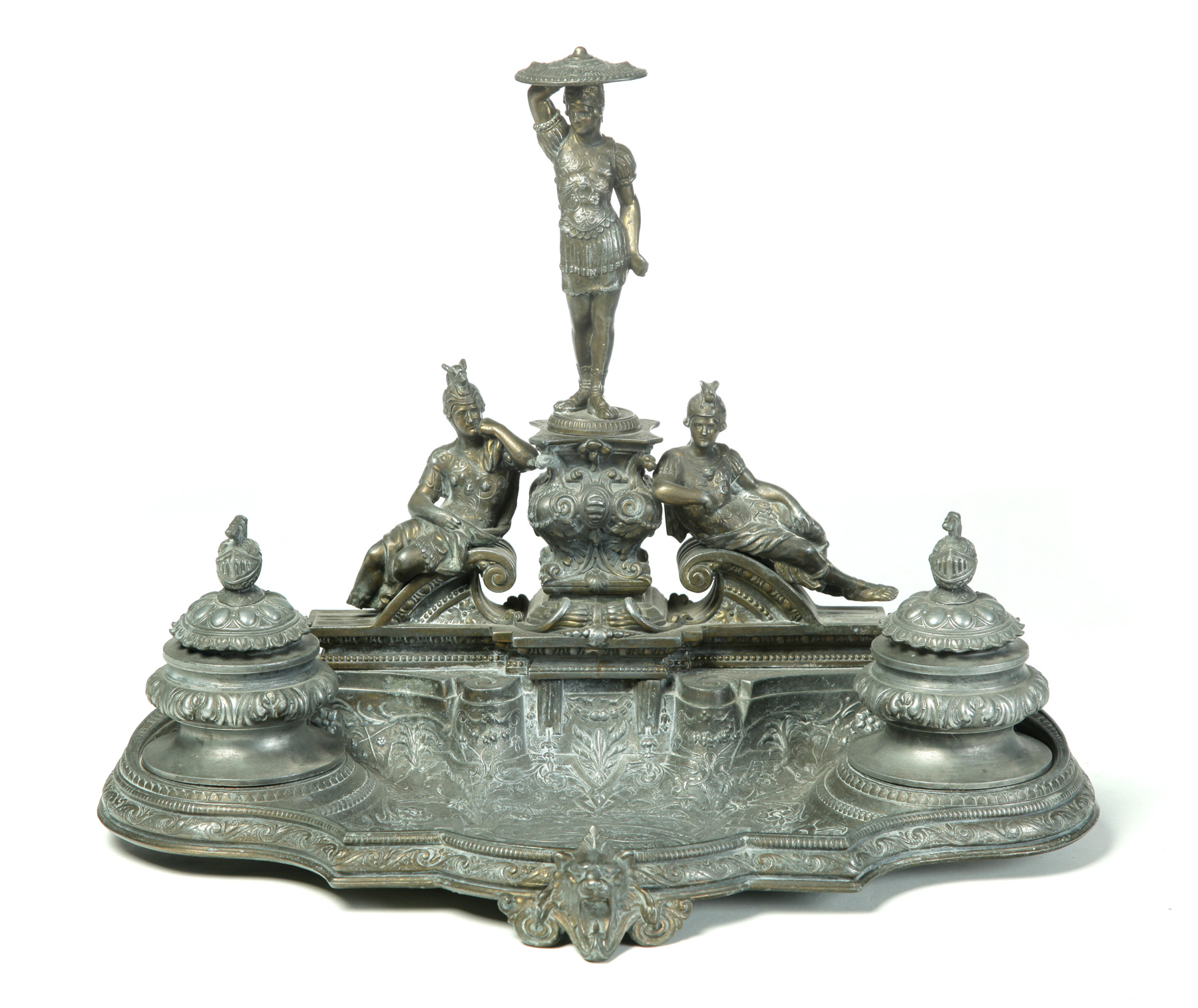 Appraisal: LARGE FIGURAL INKSTAND France th quarter- th century Patinated white