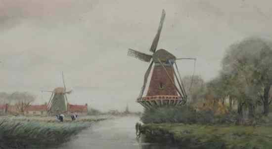 Appraisal: GEORGE LINTON HERDLE American - DUTCH WINDMILL WITH COWS signed