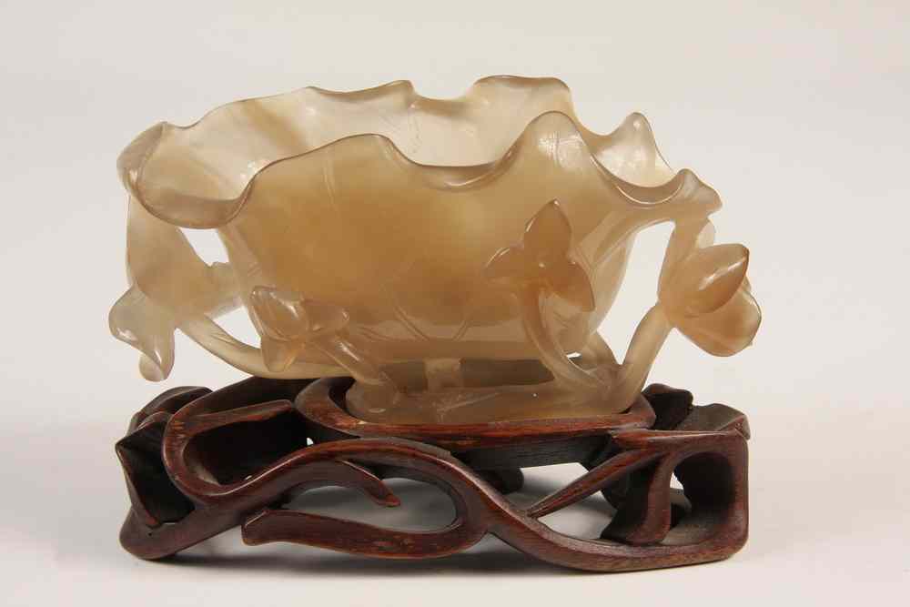 Appraisal: JADE LIBATION CUP - Chinese Libation Cup in Smoky Quartz